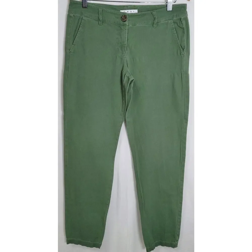 Cabi Green Stretch Tapered Chino Pants Solid Pockets Women Size 4